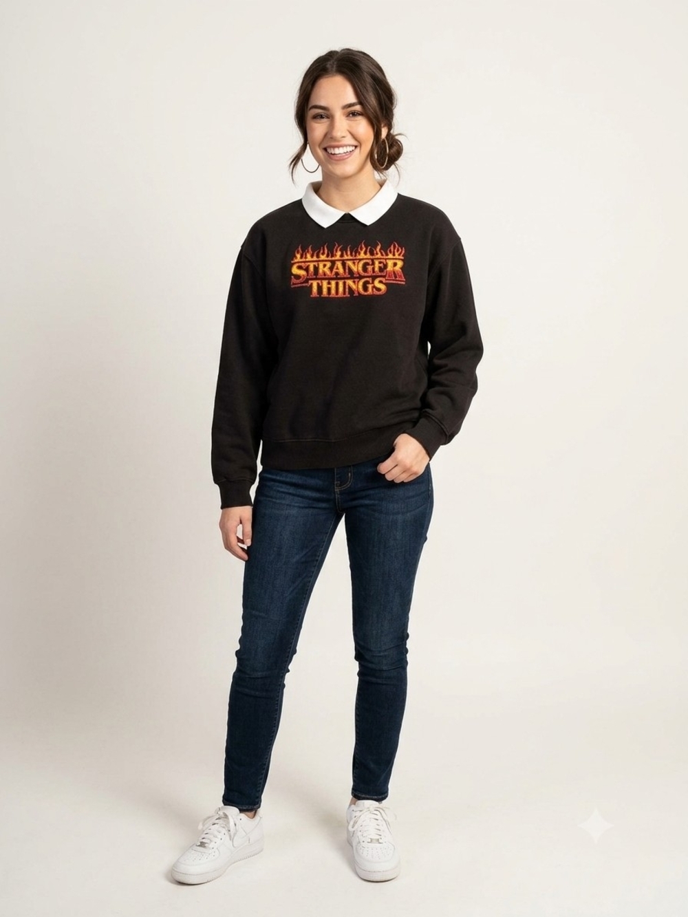 H&M Black and Cream Crewneck Sweatshirt